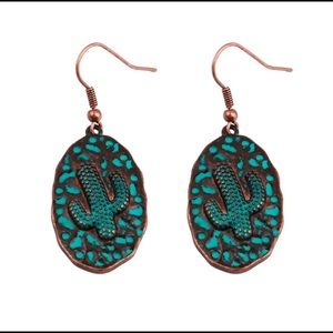 Engraved Cactus Drop Dangle Earrings